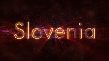 Slovenya - ülke adı metin ile dönen ve yıldız akan bir arka plan üzerinde bulunan parlak ışınları