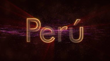 Yerel dil - ülke adı metin ile dönen ve akan bir arka plan üzerinde bulunan parlak ışınları Peru'da yıldız