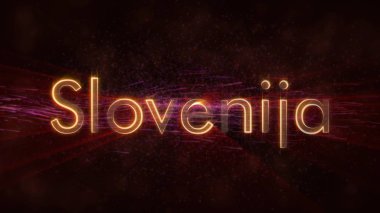 Slovenya, kendi dilinizde Slovenija - ülke adı metin ile dönen ve akan bir arka plan üzerinde bulunan parlak ışınları yıldız