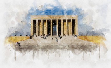 Mustafa Kemal Atatürk 'ün Anitkabir Anıtmezarının suluboya çizimi 