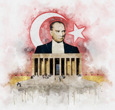 Anitkabir Anıtmezarının arkasındaki Mustafa Kemal Atatürk 'ün suluboya resmi