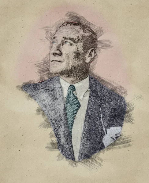 Potloodschets Portret Illustratie Van Mustafa Kemal Ataturk — Stockfoto