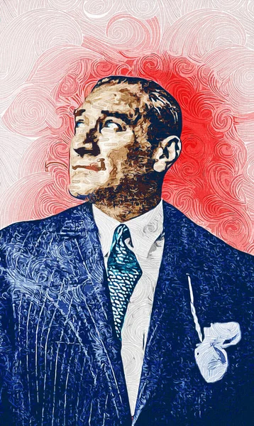 Olieverf Portret Illustratie Van Mustafa Kemal Atatur — Stockfoto