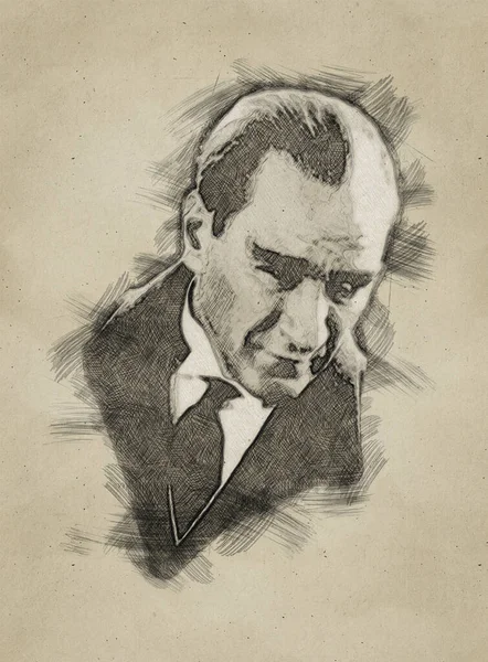 Skica Tužky Portrét Mustafa Kemal Ataturk — Stock fotografie