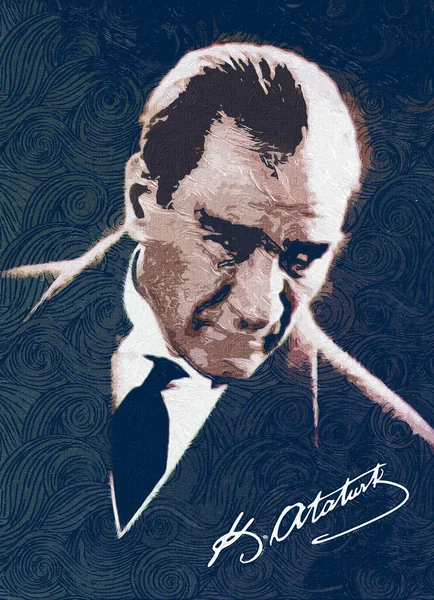 Olejomalba Portrét Ilustrace Mustafa Kemal Atatur — Stock fotografie
