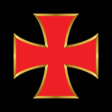 siyah arka plan üzerine izole altın anahatla Templar kırmızı çapraz vektör