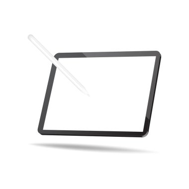 kalem ile kayan tablet mockup. boş boş açık beyaz izole tablet-vektör