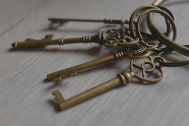 Kırsal ahşap üzerinde gösterilen süslü tuşlar