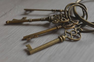 Kırsal ahşap üzerinde gösterilen süslü tuşlar