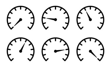 gauges displaying measurement levels. black flat line style. Vector illustration