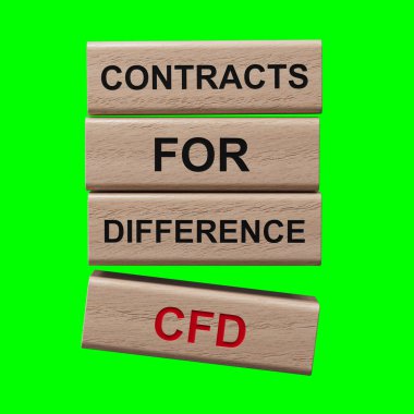 Tahta küplerde Chicago İtfaiyesi kelimesi. CFD - Farklılık Sözleşmeleri 'nin kısaltması. İş ve finans kavramı 3D görüntüleme ve kırpma yolu için Yeşil Ekran.
