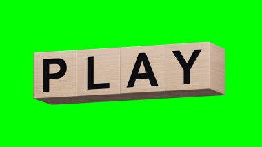 Kelime oyunu konsepti. Minimalist Soyut Tasarım. Tahta küpleri kapatın, Business Concept. Görüntüler ve kırpma yolu için Yeşil Ekran 'da 3B görüntüleme.