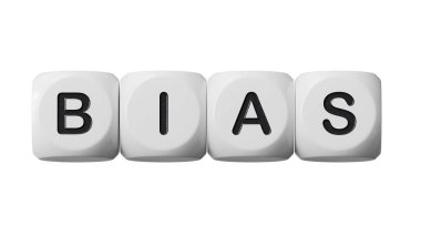 BIAS sözcüğü ahşap dipten yapılmış. Tahta zarlara yakın çekim, iş konsepti 3D görüntüleme ve kırpma yolu için Yeşil Ekran.