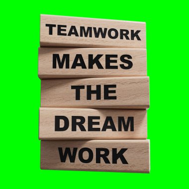 Takım çalışması hayallerin sembolünü oluşturur. Kavramsal sözcükler takım çalışması hayalleri tahta bloklarda işler hale getirir. İş dünyası takım çalışması hayallerin işe yaramasını sağlar. 3D uzay görüntüsünü Yeşil Ekran 'a kopyala.