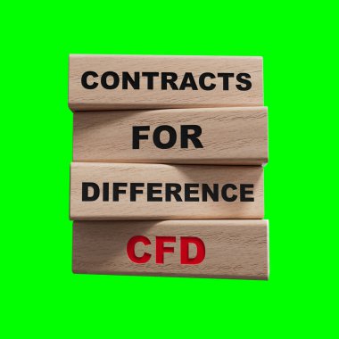 Tahta küplerde Chicago İtfaiyesi kelimesi. CFD - Farklılık Sözleşmeleri 'nin kısaltması. İş ve finans kavramı 3D görüntüleme ve kırpma yolu için Yeşil Ekran.