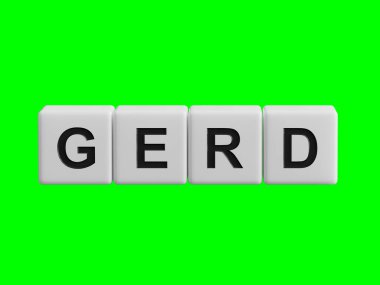 GERD kelimesi tahta küplere yazılır. Tıbbi kavram. Ahşap küplere yakın çekim, iş konsepti 3D görüntüleme ve kırpma yolu için yeşil ekran.