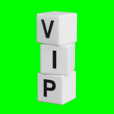 VIP. Tahta elementler VIP kelimesini oluşturur. Kısaltma VIP konsepti - Çok önemli 3D kişi görüntüler ve kırpma yolu için Yeşil Ekran 'da canlandırma.