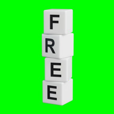 Boş Zaman, beyaz arkaplanı olan kelime küpü. Tahta elementleri kapat, İş Konsepti 3D görüntüleme ve kırpma yolu için Yeşil Ekran 'a yansıt.