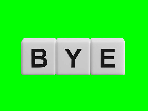 Прощай - понятие слова. Минималистский абстрактный дизайн. закрытие деревянных кубиков, бизнес-концепция. 3D рендеринг на зеленом экране для съемки и обрезки пути.