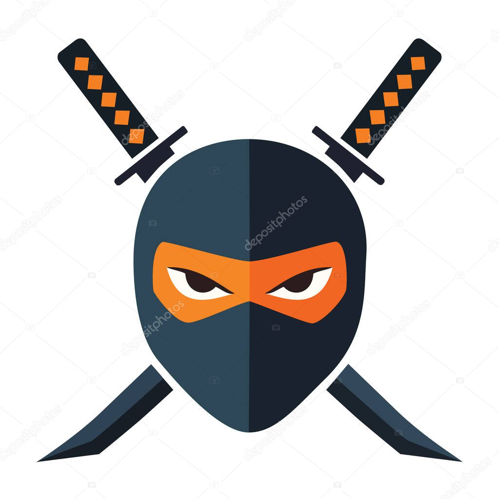 Ninja masked face with crossed swords vector icon for martial arts, combat, and stealth concepts2
