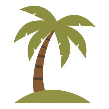 Tropikal tatil, yaz, sahil, seyahat, doğa ve bayramı sembolize eden küçük bir ada logo taşıyıcı illüstrasyonunda palmiye ağacı