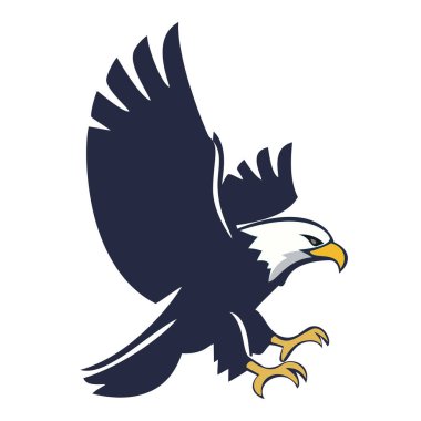 Geniş kanatlı kel kartal, yırtıcı ve vatansever güçlü bir kuş, spor takımı logosu için ideal, ticari marka.