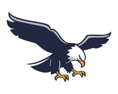 Uzamış kanatları ve keskin pençeleri olan görkemli bir süzülen kartal, bir spor takımı maskotu için mükemmel, logo, o