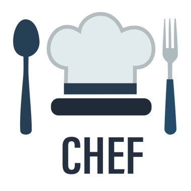 Aşçı şapkası, kaşık ve restoran, yemek ve aşçılık ikonu.