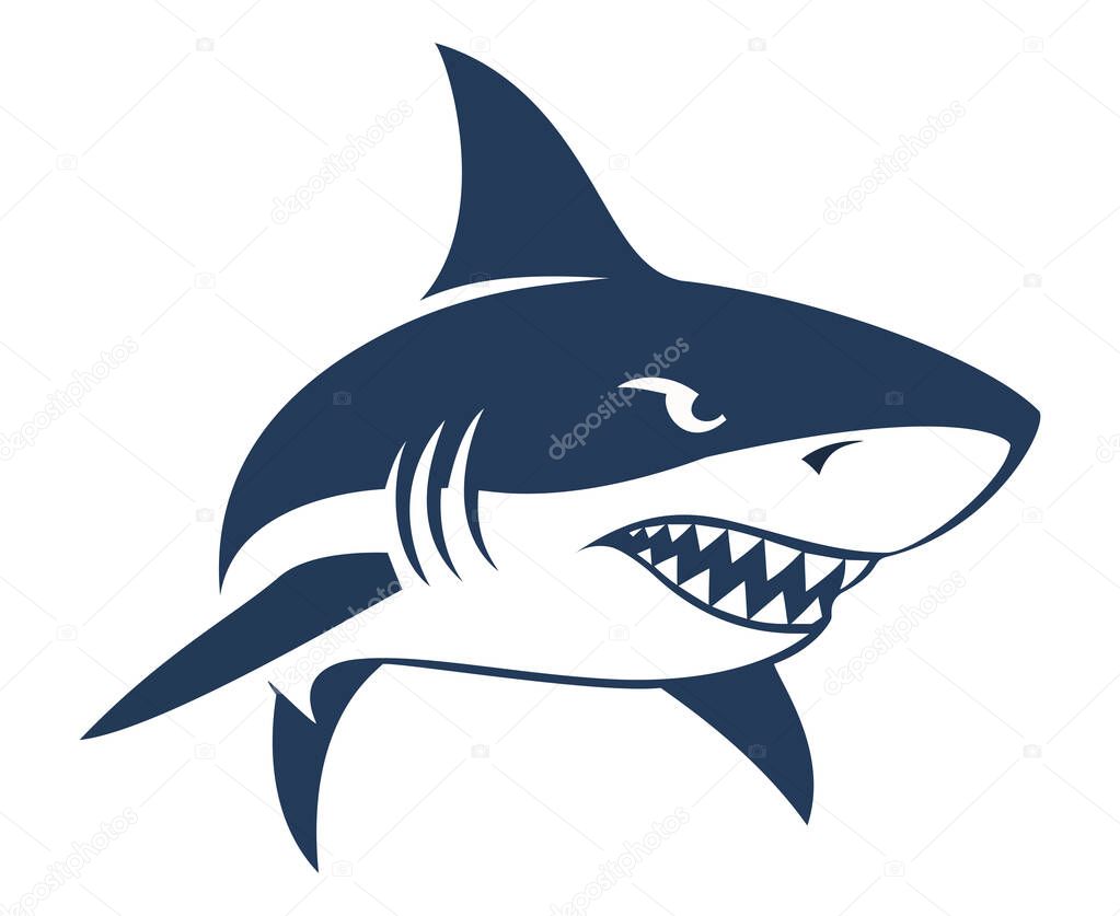 Great white shark with jaws open, a powerful marine predator symbol ideal for sports team mascots, logos and adventure