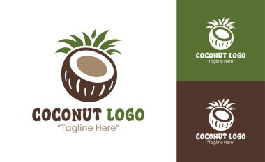 Baskı ve dijital ortamda içecek markaları, meyve suyu dükkanları ve tropikal konukseverlik kimlikleri için modern hindistan cevizi logosu ideal..