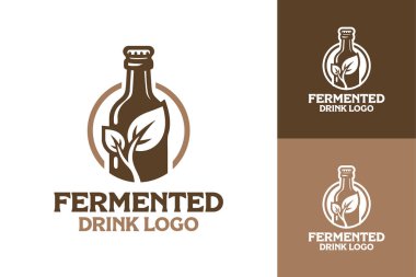 Kafelerde ve organik depolarda kombucha, kefir ve probiyotik içecek markalarına uygun modern mayalanmış içecek logosu tasarımı.