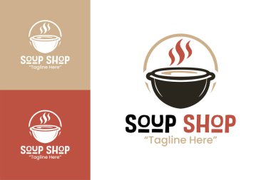 Konforlu yemek restoranları, ev tarzı kafeler ve sağlıklı beslenme merkezleri için tasarlanmış kaliteli bir çorba dükkanı logosu..
