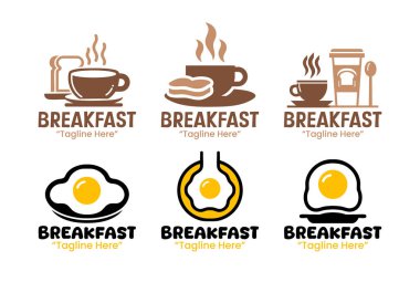 Sabah yemeği temaları içeren 6 profesyonel kahvaltı logosu koleksiyonu. Kafeler, restoranlar ve kahvaltıya odaklanan yiyecek markaları için mükemmel..