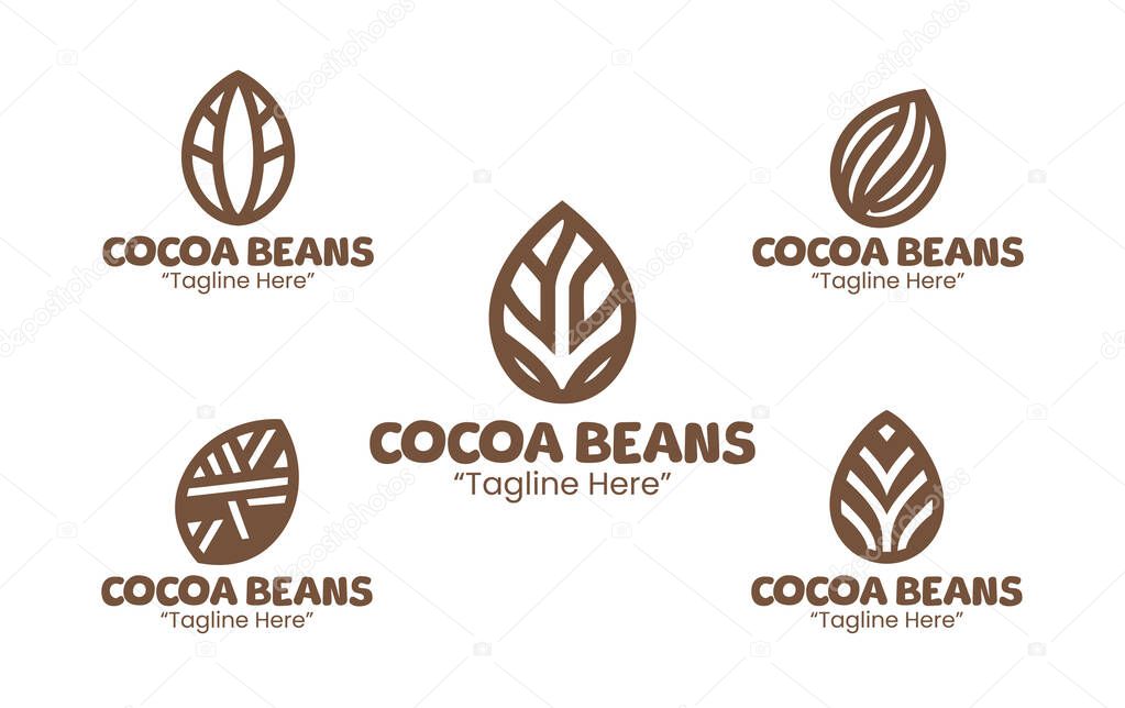 A collection of 5 cocoa beans logos, ideal for chocolate makers, organic food brands, and cocoa farms. These logos focus on the natural, earthy quality of cocoa production.