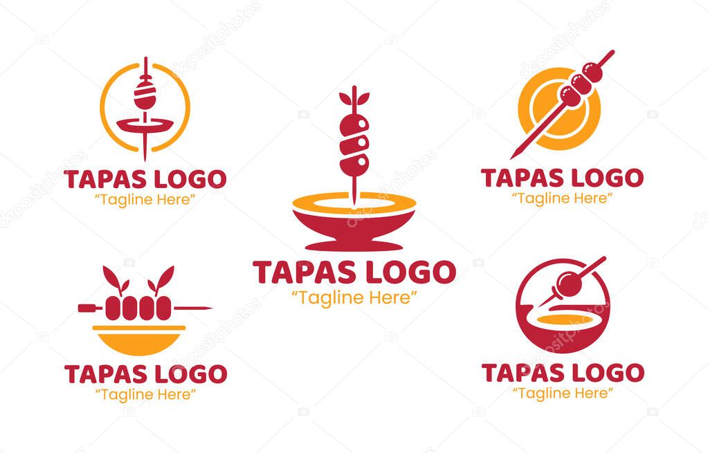 A collection of 5 professional tapas logo designs, ideal for restaurants, bars, and culinary brands offering small plate dining experiences.
