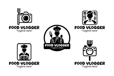 Video üreticileri, YouTuber 'lar veya gıda endüstrisindeki sosyal medya etkileri için ideal 5 gıda blogger logosundan oluşan bir koleksiyon. Bu logolar eğlenceyi, enerjiyi ve yiyeceğe olan tutkuyu yansıtıyor. Siyah ve beyaz siluet biçiminde