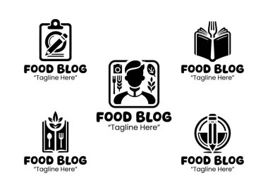 Yemek blogcuları, aşçıları ya da yemekle ilgili internet siteleri için mükemmel 5 yemek blogu logundan oluşan bir koleksiyon. Bu logolar yaratıcılığı, stili ve yiyeceğe olan tutkuyu yansıtıyor. Siyah ve beyaz siluet biçiminde
