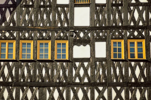 Tipik Alman Duvarları Temiz Sarı Windows Ile Detaylar Parçası Weimar — Stok fotoğraf