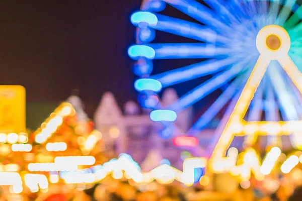 Grande Roue Bleu Vif Foire Noël Abrégé Noël Déconcentré Fond — Photo