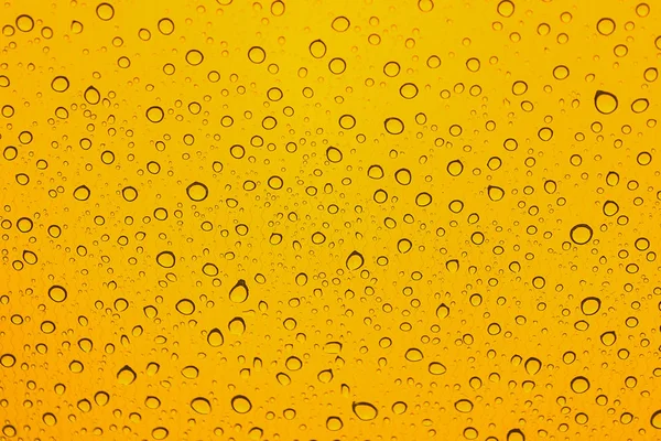 Rain Drops Car Glass Yellow Background Waterdrops Pattern — Stock Photo, Image