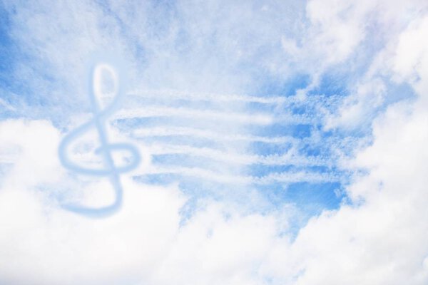 Music violin clef sign or G-clef or treble clef in the sky. Abstract background