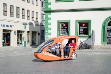 Weimar, Almanya. 30 Mart 2019. Weimar şehir merkezi pazar meydanında. Güzel mimari, ayrıntıları