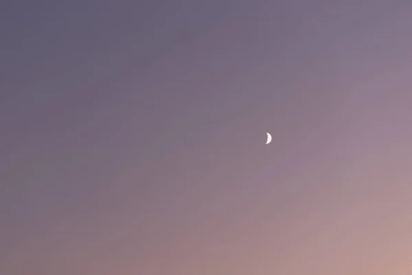 Gradiente vespertino cielo de melocotón rosa púrpura con luna creciente. Copiar espacio — Foto de Stock