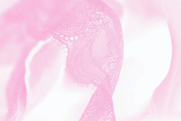 Délicate lingerie en dentelle de soie rose, fond rose pastel — Photo