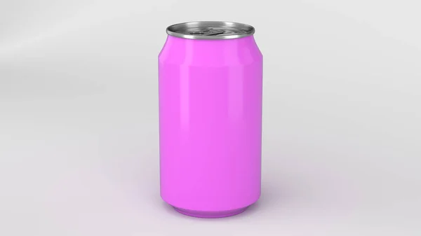 空白の小さな紫色アルミニウム ソーダは 白い背景の上のモックアップをことができます ビールやドリンクの錫のパッケージです レンダリング図 — ストック写真