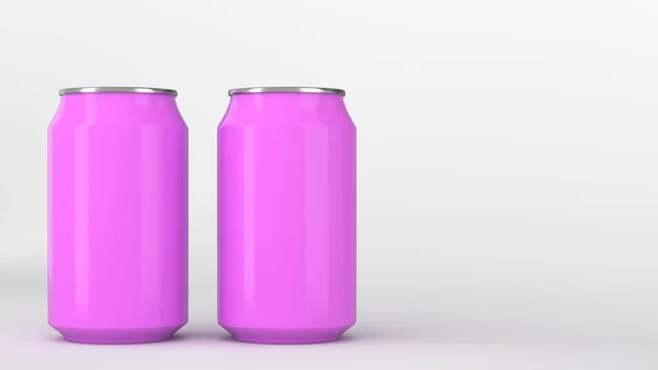 Dos Pequeñas Latas Soda Aluminio Púrpura Maqueta Sobre Fondo Blanco — Foto de Stock