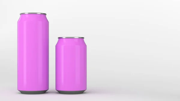 Большие Маленькие Фиолетовые Алюминиевые Банки Содовой Белом Фоне Пакет Пива — стоковое фото