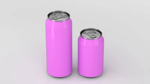 Grande Pequeno Latas Refrigerante Alumínio Roxo Mockup Fundo Branco Pacote — Fotografia de Stock