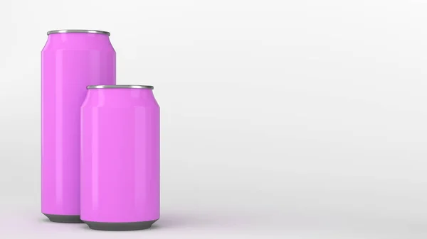 Grote Kleine Paarse Aluminium Soda Blikjes Mockup Witte Achtergrond Tin — Stockfoto