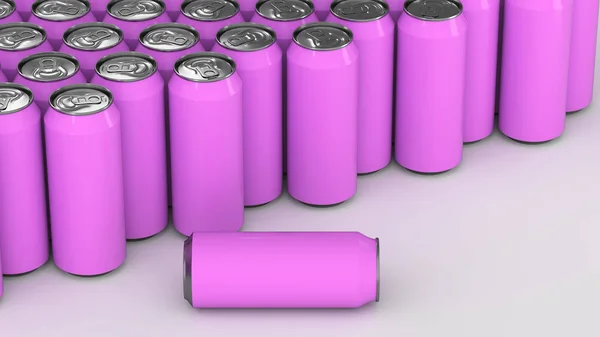 Большие Фиолетовые Банки Содовой Белом Фоне Макет Напитка Пакет Пива — стоковое фото